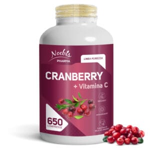 Noebis Pharma - Prodotti Naturali 20 Cranberry (Mirtillo Rosso) + Vitamina C - Integratore 650 Compresse - Drenante Naturale Vie Urinarie, Antiossidante, Supporto Difese Immunitarie