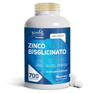 Noebis Pharma - Prodotti Naturali 10 Zinco Bisglicinato 15 mg ad alta biodisponibilitร โ 700 compresse (600 mg) | Immunitario, pelle capelli unghie, antiossidante, testosterone e metabolismo | Noebis Pharma