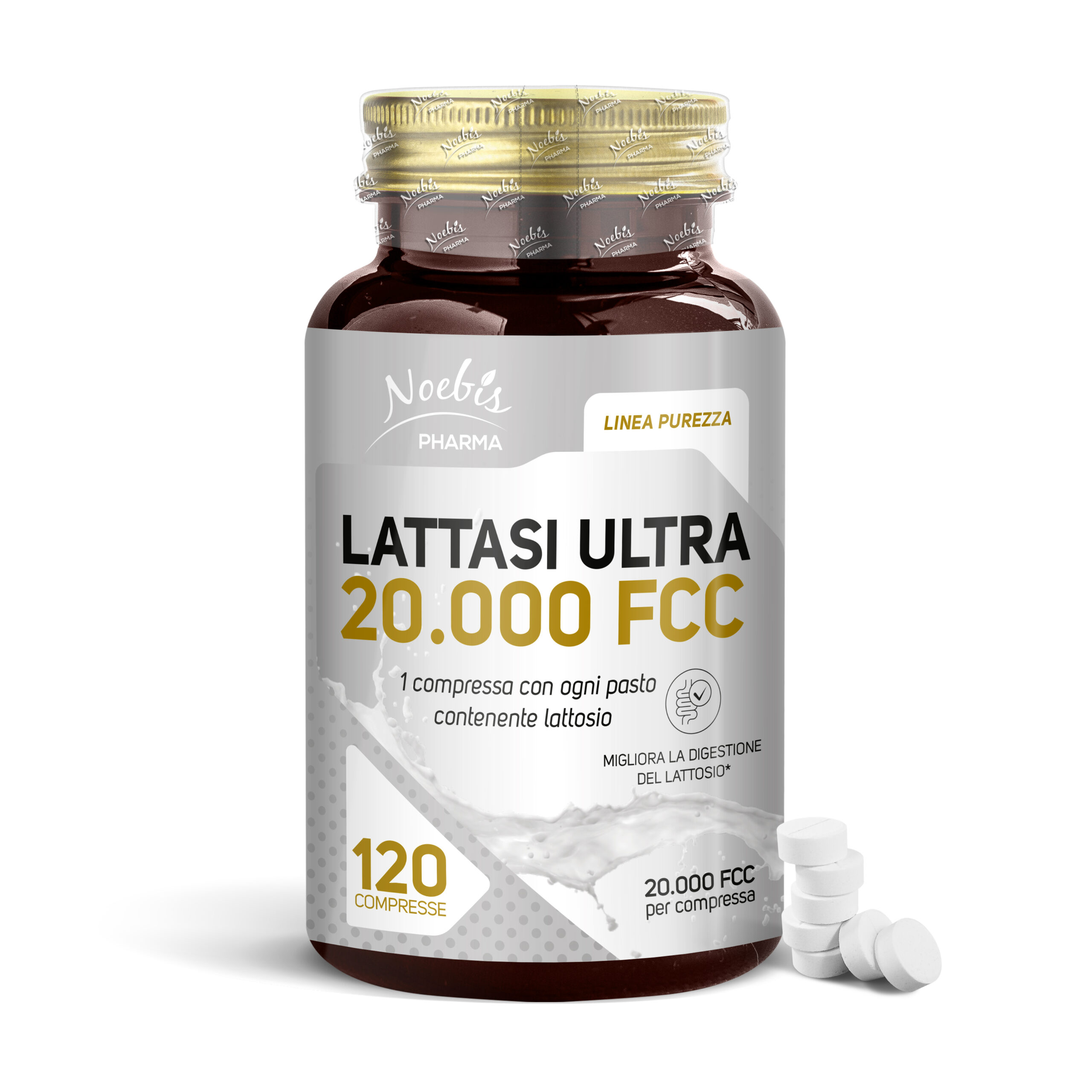 Lattasi Ultra 20.000 FCC ALU – 120 compresse Lattasi Ultra 20.000 FCC ALU Noebis Pharma – flacone frontale