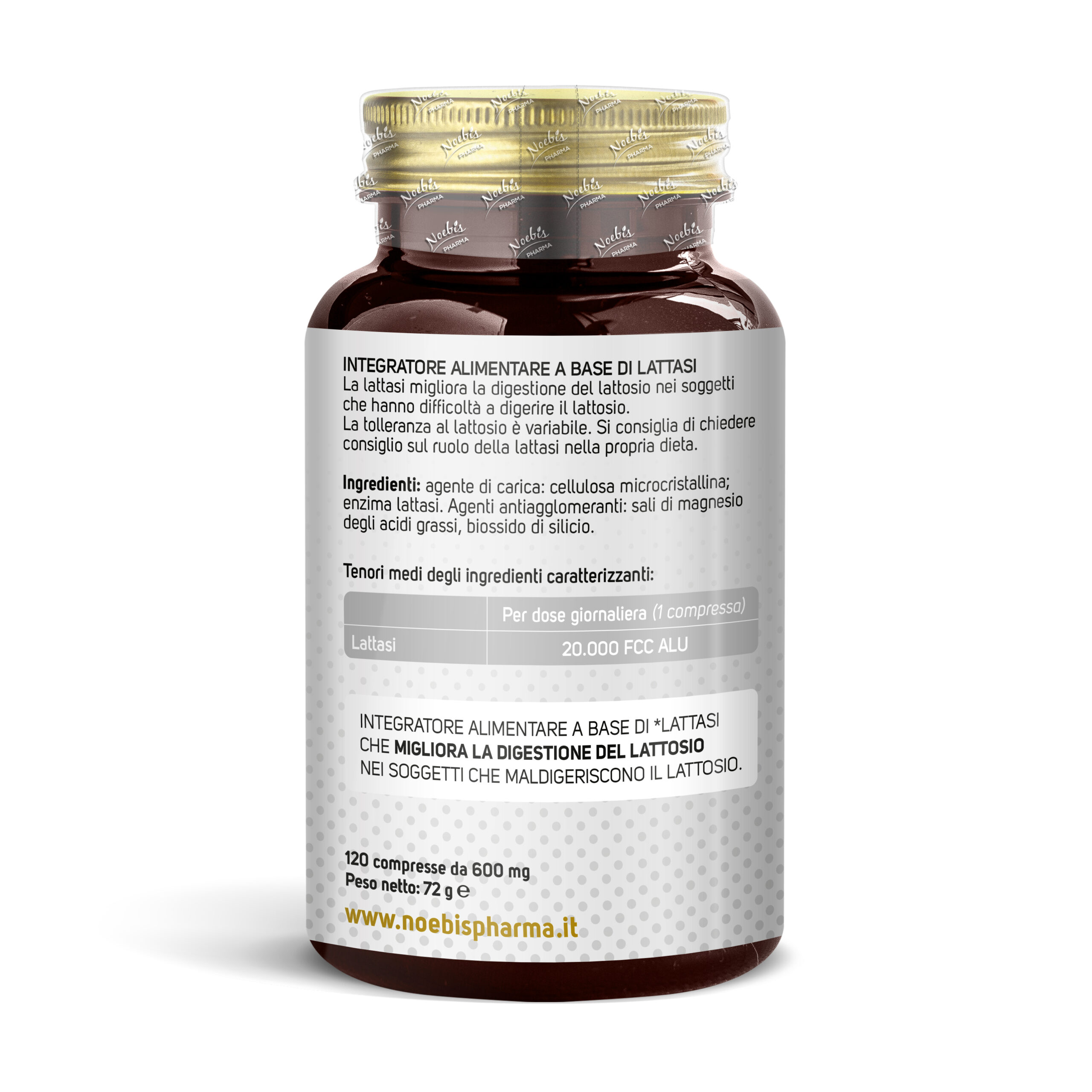 Etichetta Lattasi Ultra 20.000 FCC ALU – 120 compresse: ingredienti e quantità per dose giornaliera