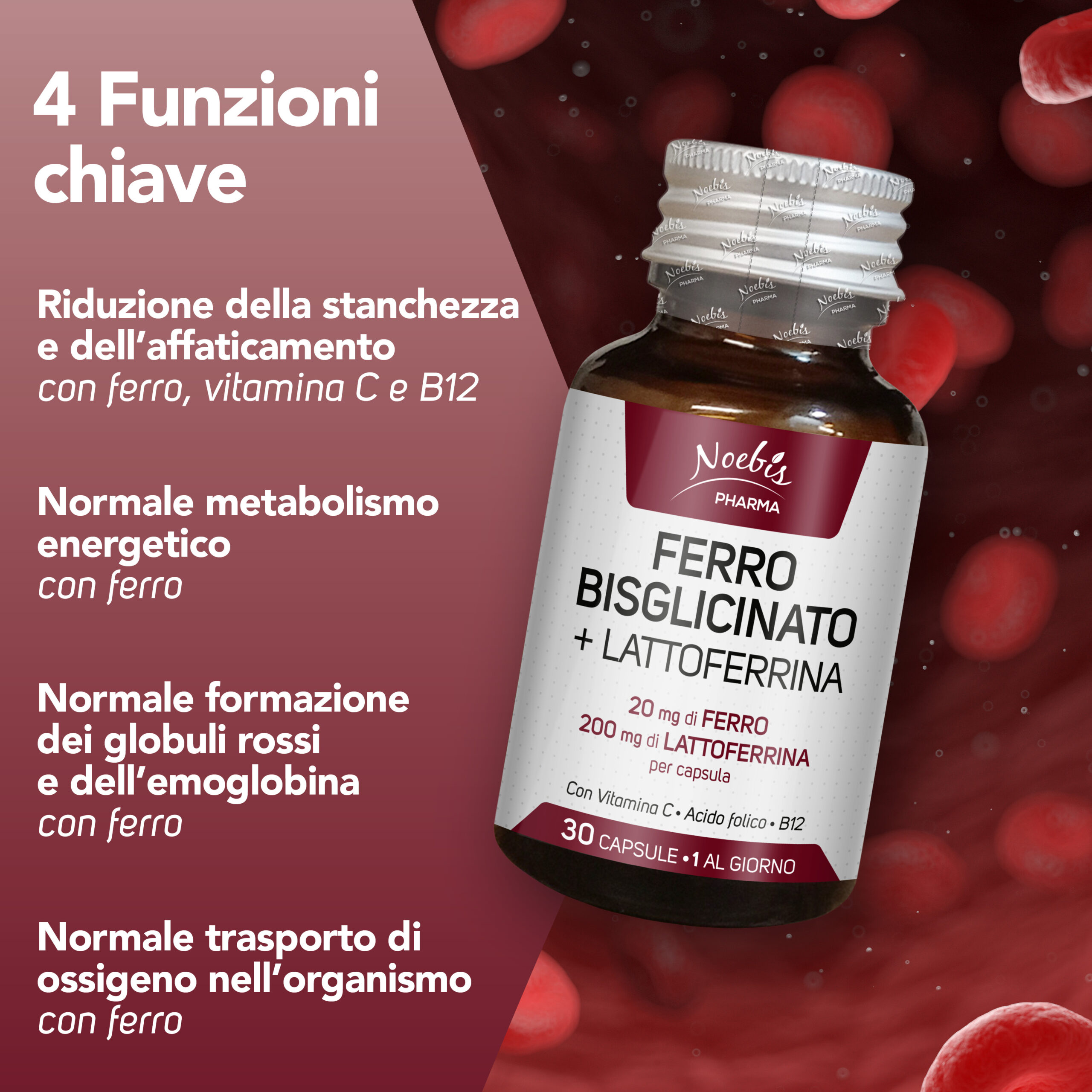 Ferro Bisglicinato 20 mg + Lattoferrina 200 mg – 30 capsule, Noebis Pharma