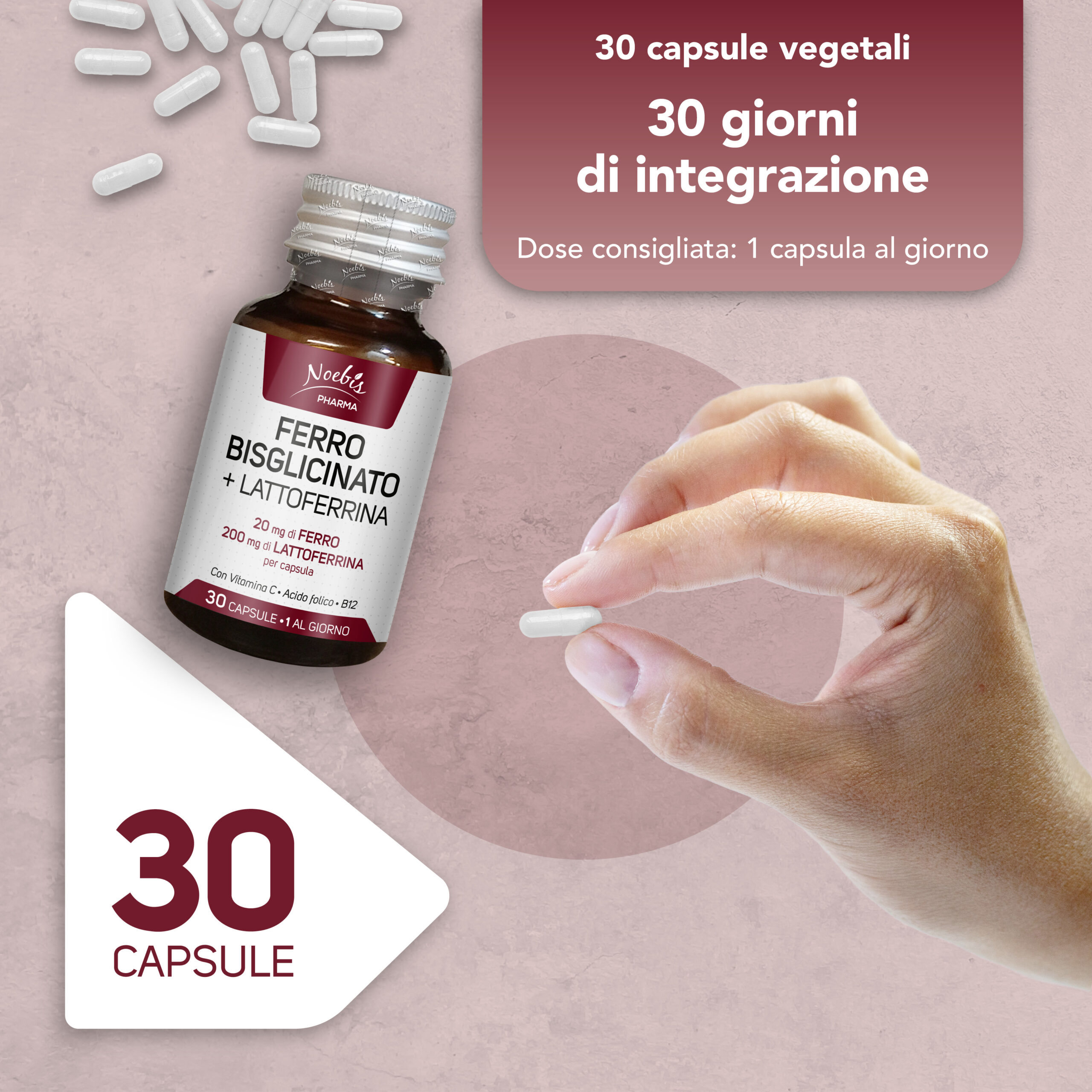 Ferro Bisglicinato 20 mg + Lattoferrina 200 mg – 30 capsule, Noebis Pharma