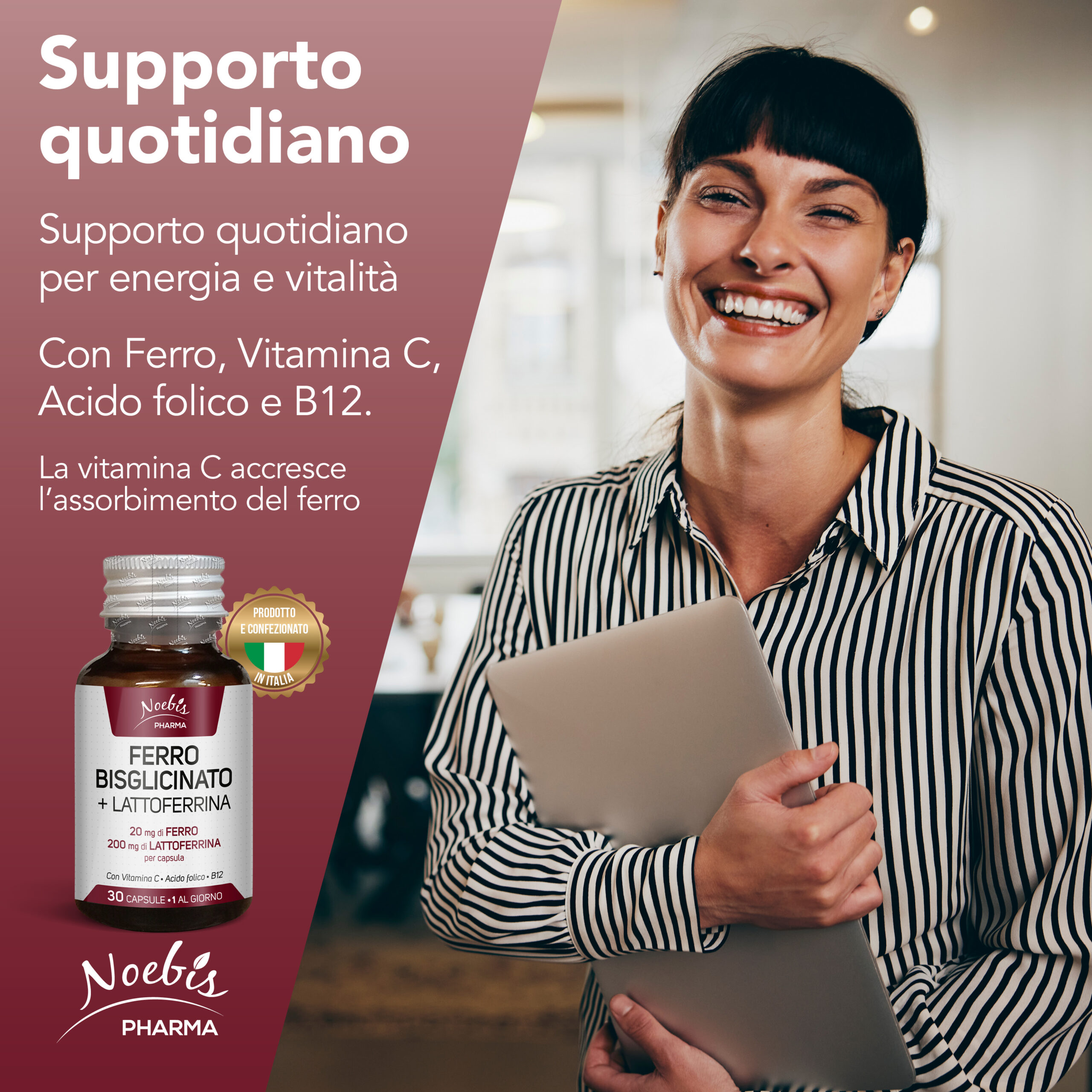Ferro Bisglicinato 20 mg + Lattoferrina 200 mg – 30 capsule, Noebis Pharma