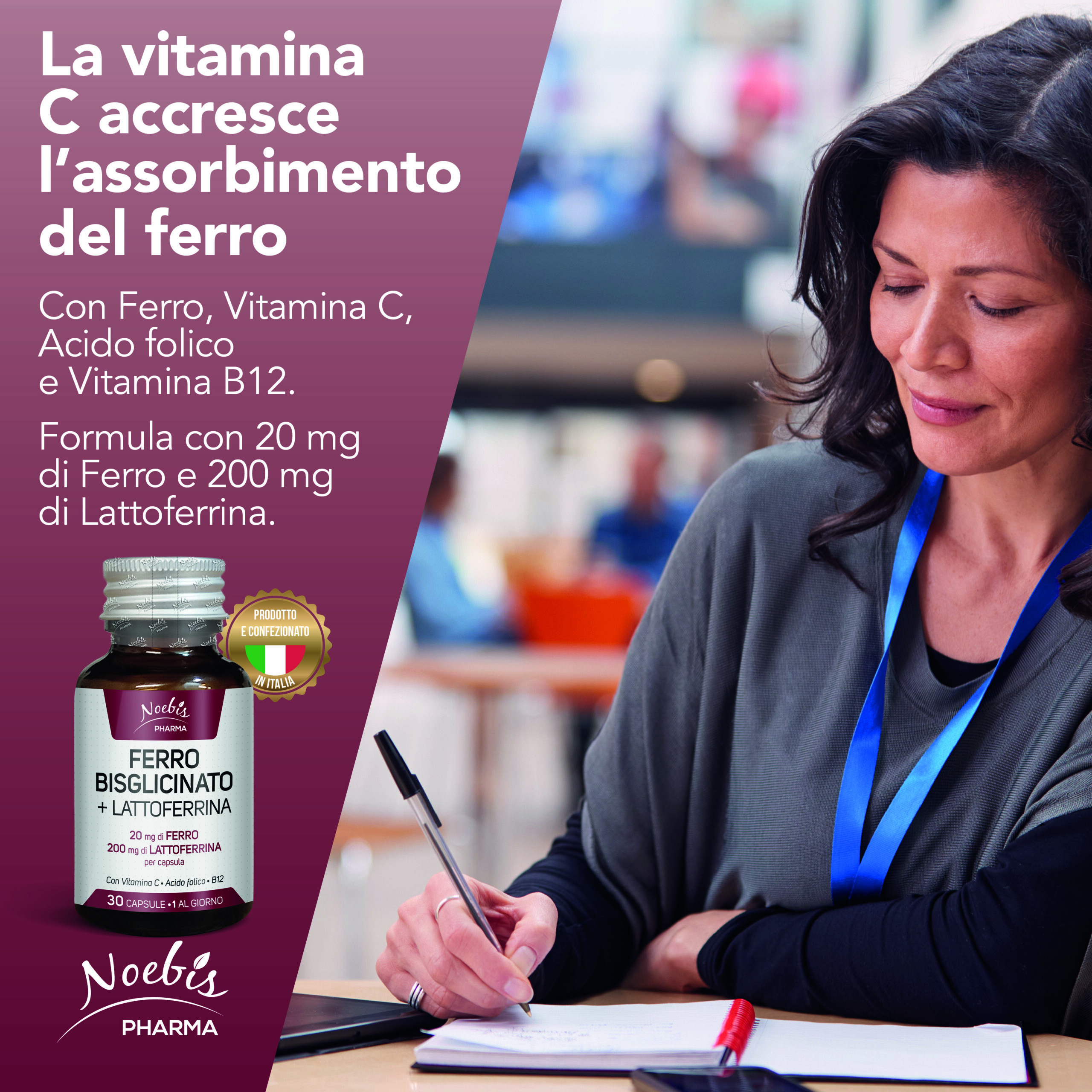 Ferro Bisglicinato 20 mg + Lattoferrina 200 mg – 30 capsule, Noebis Pharma