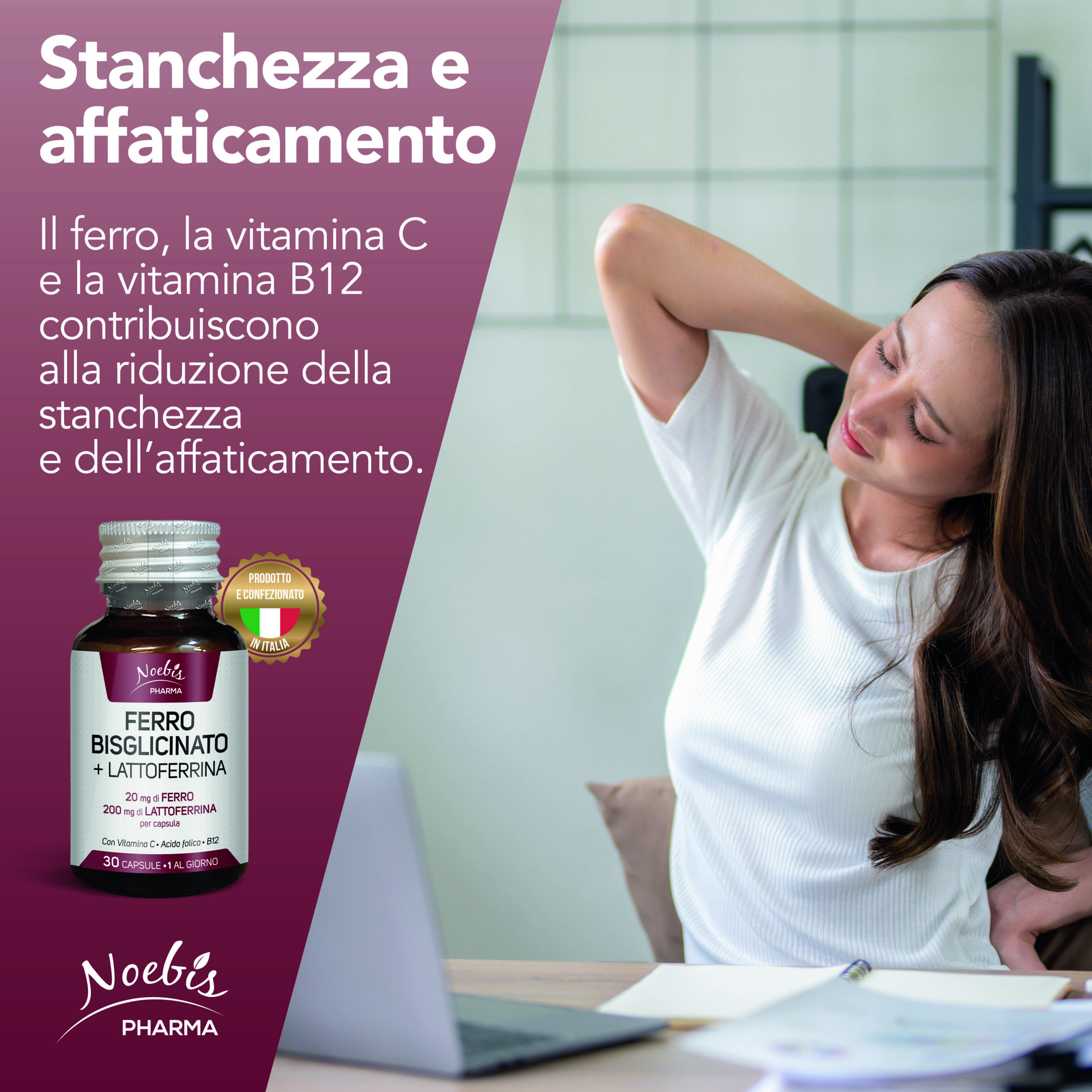 Ferro Bisglicinato 20 mg + Lattoferrina 200 mg – 30 capsule, Noebis Pharma