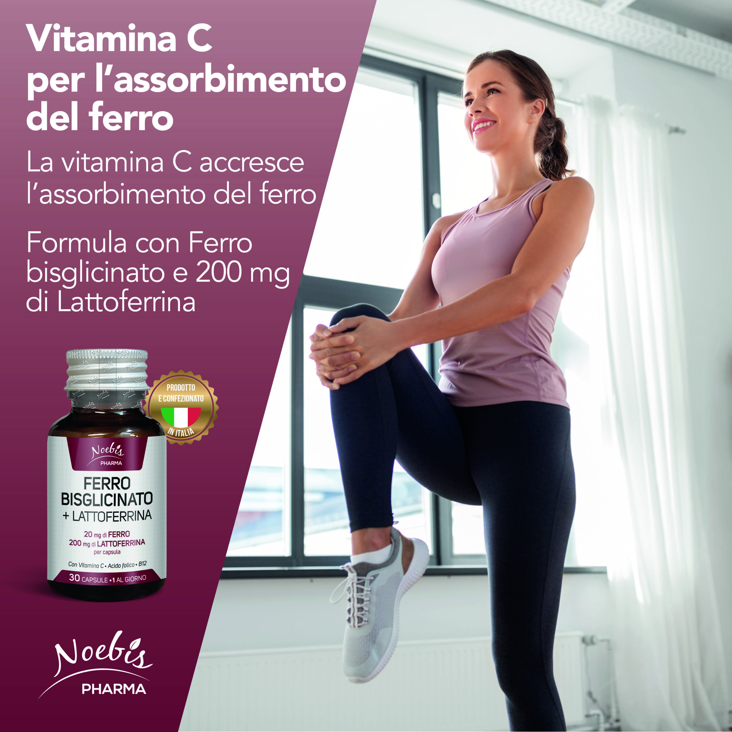 Ferro Bisglicinato 20 mg + Lattoferrina 200 mg – 30 capsule, Noebis Pharma