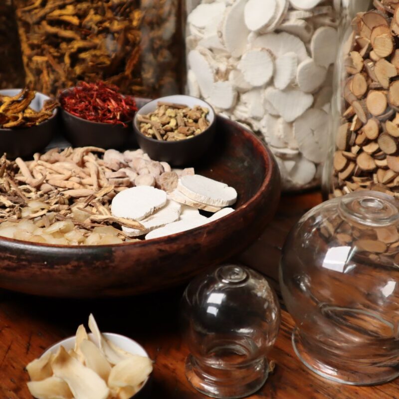 Radici essiccate di Scutellaria baicalensis usate nella medicina tradizionale, fonte della baicaleina