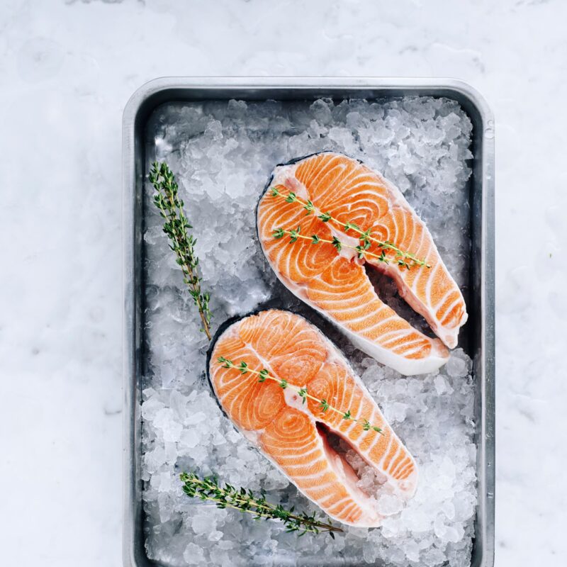 Filetti di salmone fresco, fonte alimentare di colina e nutrienti collegati alla citicolina