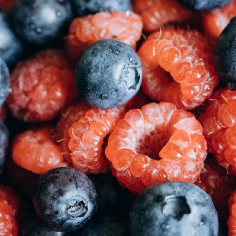 Mirtilli e lamponi freschi, frutti di bosco ricchi di composti antiossidanti naturali