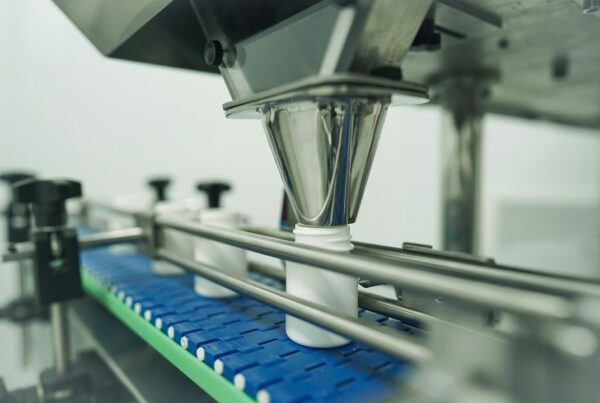 Linea automatizzata di riempimento di flaconi, immagine illustrativa per il lotto minimo di produzione