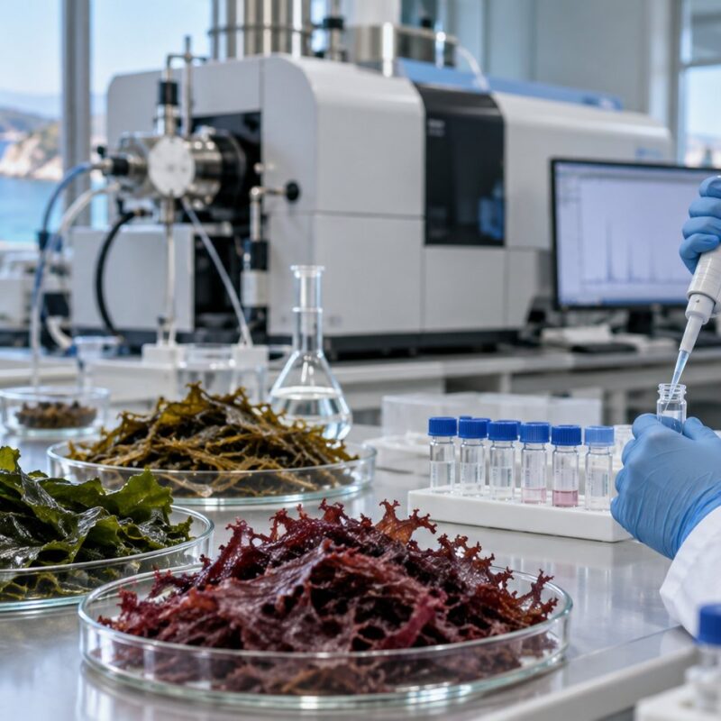 Alghe marine essiccate e laboratorio strumentale per analisi delle specie di arsenico negli ingredienti alimentari