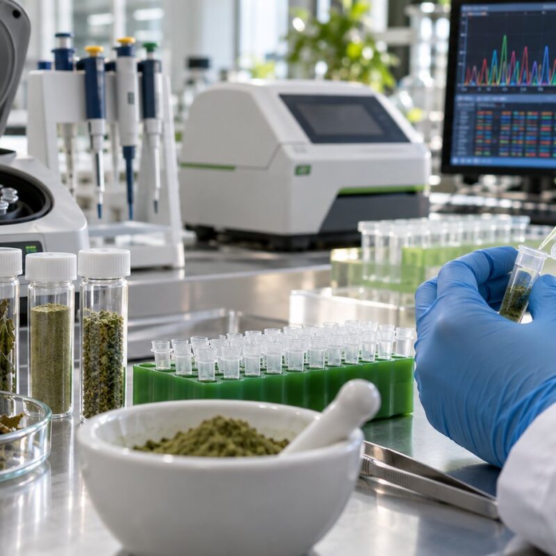 Identificazione botanica con estrazione del DNA e sequenziamento in un laboratorio di controllo qualità