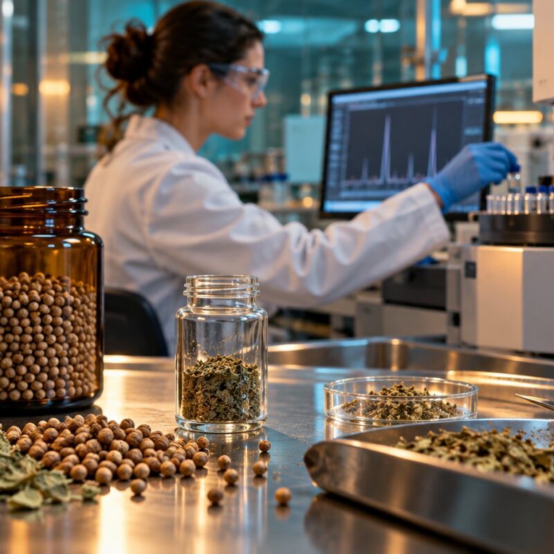 Erbe botaniche essiccate in campioni e analisi GC-MS/MS dei residui di ossido di etilene e 2-cloroetanolo