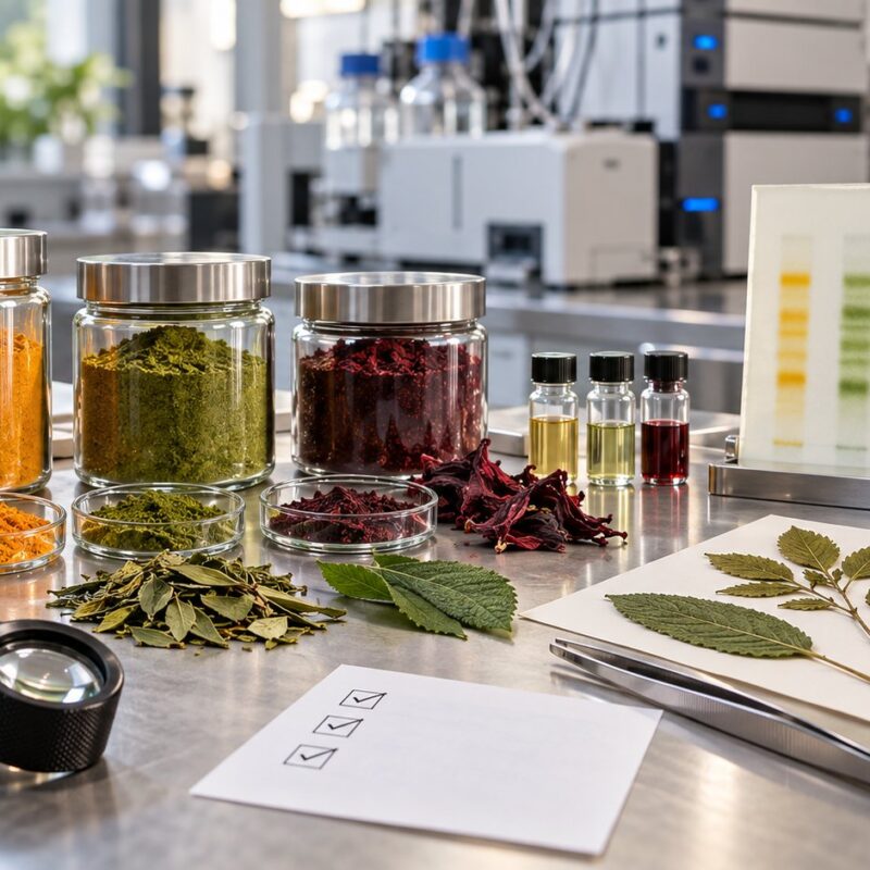 Campioni di estratti botanici, materiali vegetali di riferimento e strumenti analitici per controlli di autenticità