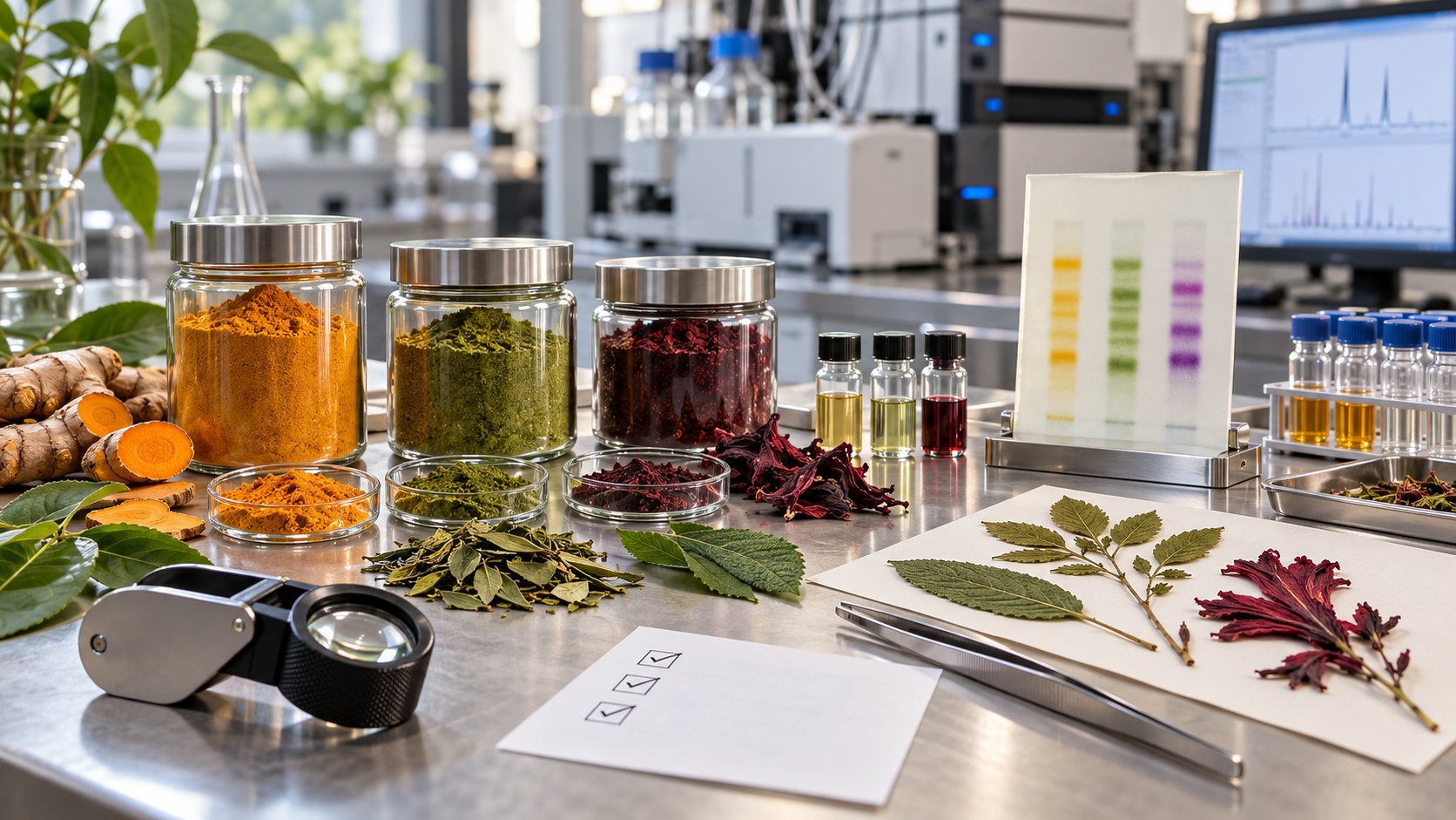 Campioni di estratti botanici, materiali vegetali di riferimento e strumenti analitici per controlli di autenticità