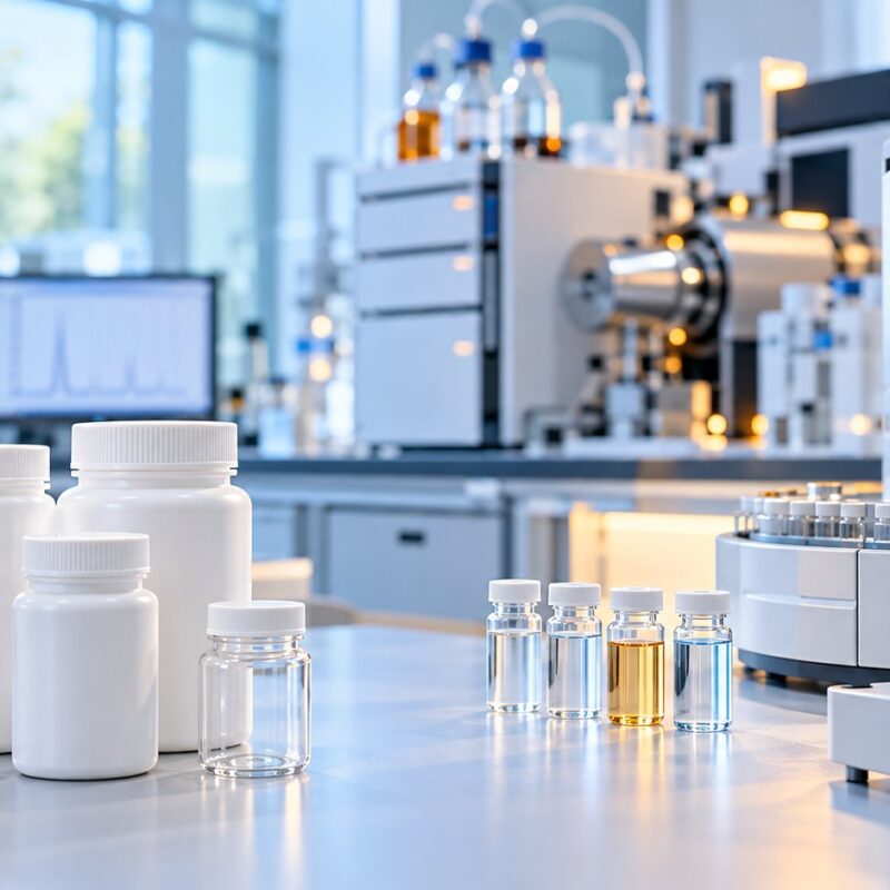 Test di migrazione su flaconi in plastica per integratori con simulanti alimentari e strumenti analitici di laboratorio