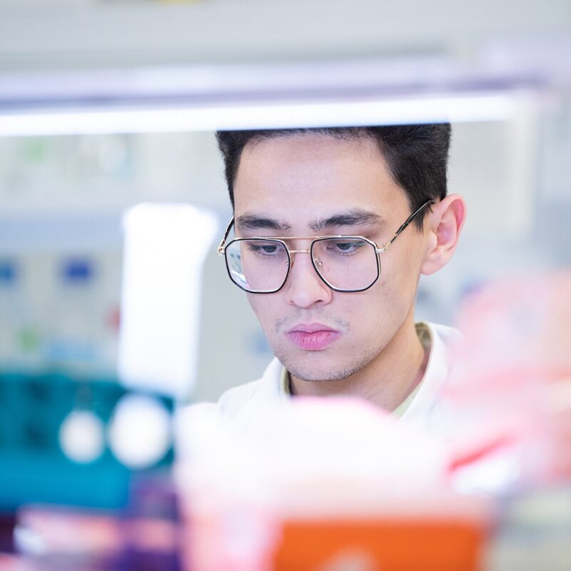 Micropipetta in uso in un laboratorio di ricerca biologica